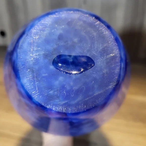 Hand Blown Glass Vase Vibrant Blue White Speckled Yellow Brim Art Glass - Picture 10 of 13